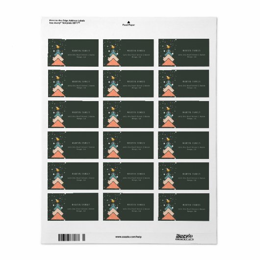 Moderne trendy sneeuw kerstboom etiket (Full Sheet)