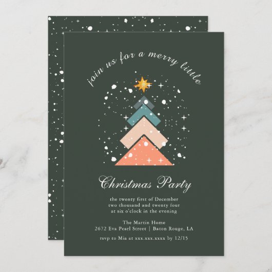 Moderne trendy sneeuw kerstboom feestdagenkaart (Voorkant / Achterkant)