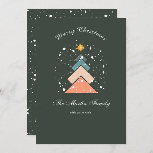 Moderne trendy sneeuw kerstboom feestdagenkaart (Voorkant / Achterkant)