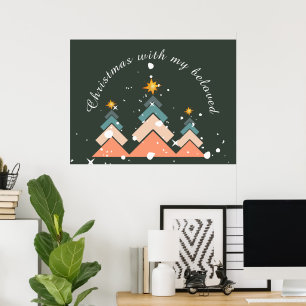 Moderne trendy sneeuw kerstboom poster