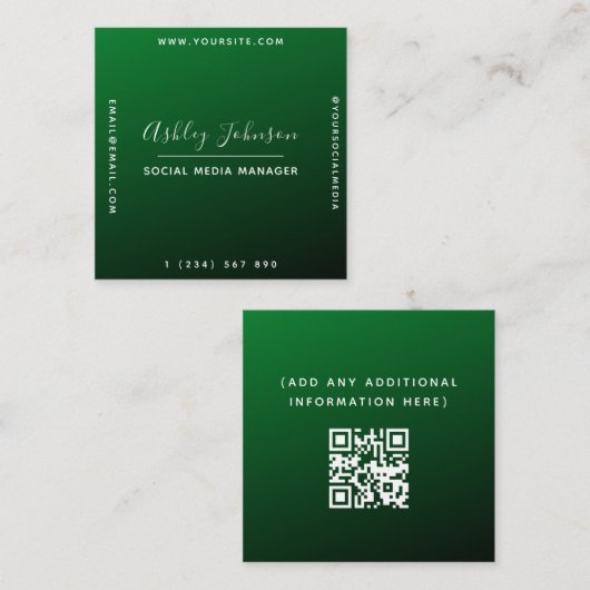 Moderne Trendy Social Media Groene Ombre Gradient Vierkante Visitekaartje (Voorkant / Achterkant)