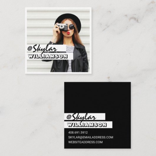 Moderne trendy sociale media Volg mij Foto Vierkante Visitekaartje (Voorkant / Achterkant)