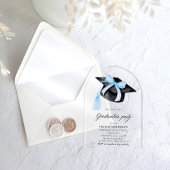 Moderne trendy stijlvolle Blue Bow Afstuderen Arch Acryl Uitnodigingen