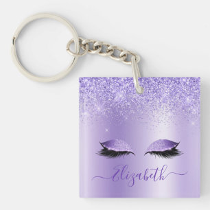 Moderne trendy stijlvolle script paarse glitters w sleutelhanger