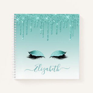 Moderne trendy stijlvolle script teal glinsterende notitieboek