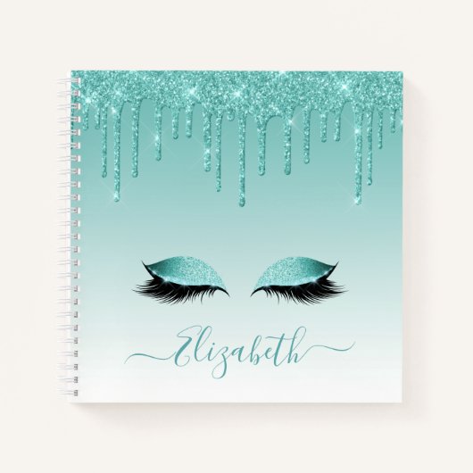 Moderne trendy stijlvolle script teal glinsterende notitieboek (Voorkant)