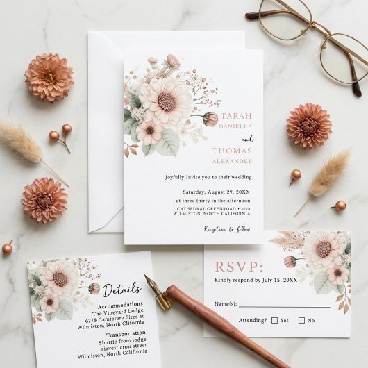 Moderne Trendy Stof Roze Blush Bruiloft Kaart