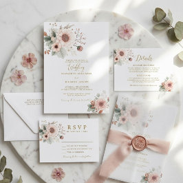 Moderne Trendy Stof Roze Blush Bruiloft Kaart