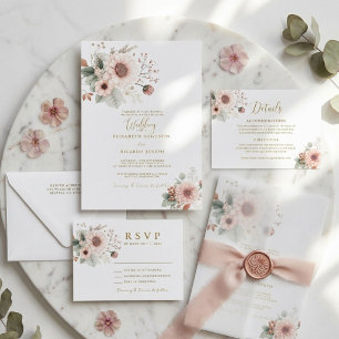 Moderne Trendy Stof Roze Blush Bruiloft Kaart