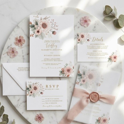 Moderne Trendy Stof Roze Blush Bruiloft Kaart