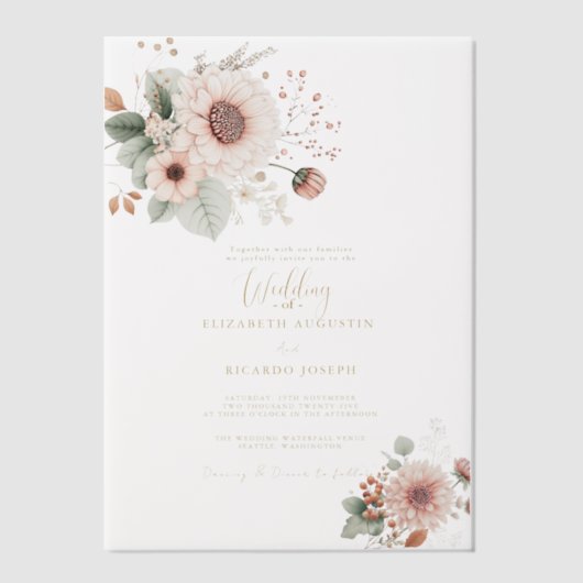 Moderne Trendy Stof Roze Blush Bruiloft Vellum Uitnodigingen (Voorkant)