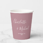 Moderne Trendy Stof Roze Script Bruiloft Papieren Bekers (Achterkant)
