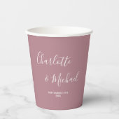 Moderne Trendy Stof Roze Script Bruiloft Papieren Bekers (Voorkant)