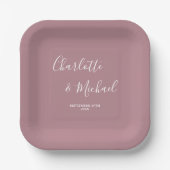Moderne Trendy Stof Roze Script Bruiloft Papieren Bordje (Voorkant)