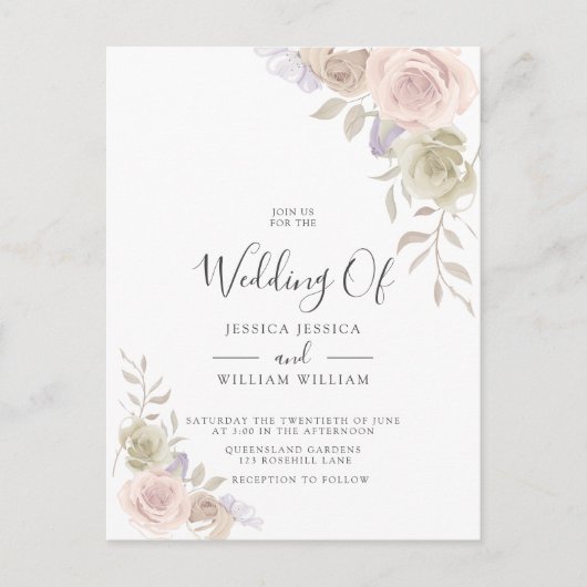 Moderne trendy stoffige Roos Blush bruiloft uitnod Uitnodiging Briefkaart (Voorkant)