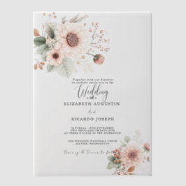 Moderne trendy stoffige roze blush bruiloftsinvita vellum uitnodigingen