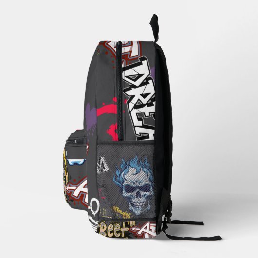 Moderne trendy streetart Spooky gothic donkergrijs Bedrukte Rugzak (Rechts)