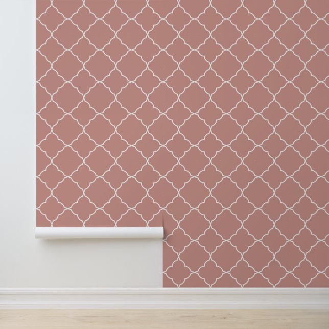 Moderne trendy terracotta vierbladige bloem behang (Applicatie)