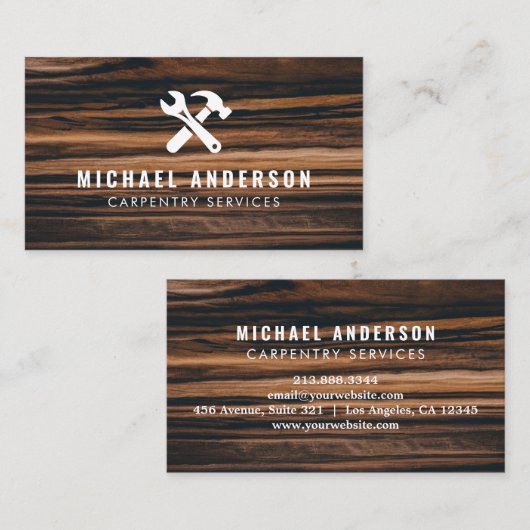 Moderne trendy timmerwerk service en handyman hout visitekaartje (Voorkant / Achterkant)