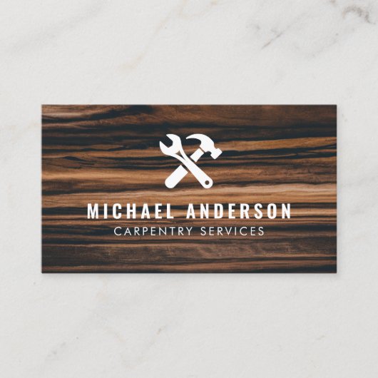 Moderne trendy timmerwerk service en handyman hout visitekaartje (Voorkant)