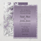 Moderne trendy trouwdag in amethist paarse damast kaart (Voorkant / Achterkant)