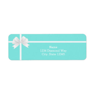 Moderne trendy turquoise blauwe diamant boog etiket