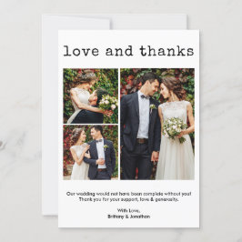 Moderne Trendy Type writer Text Wedding 3 Foto Bedankkaart