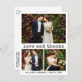 Moderne trendy typewritertekst 3 foto dank je briefkaart (Voorkant / Achterkant)