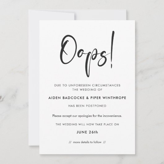 Moderne trendy typografie Oeps huwelijksupdate Kaart (Voorkant)