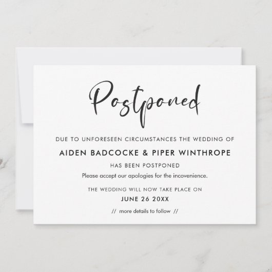 Moderne trendy typografie Uitgestelde huwelijksdat Kaart (Voorkant)