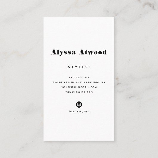 Moderne Trendy Typography Stylist Mode Visitekaartje (Achterkant)