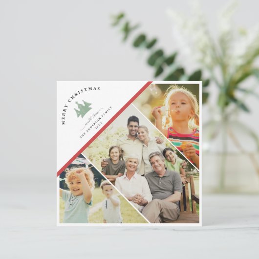Moderne Trendy Unieke ZALIG KERSTFEest Fotocollage Feestdagenkaart (Staand voorkant)