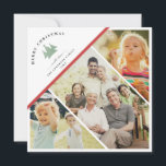 Moderne Trendy Unique MERRY CHRISTMAS Photo Collag Feestdagenkaart<br><div class="desc">Deze moderne kerstkaart toont een superunieke 3-foto's lay-out, trendy script en minimalistische typografie, evenals het nieuwe gebruik van de rustic nood kerstboomillustratie. Pas de drie favoriete afbeeldingen, de familienaam en het jaar aan - en de mogelijkheid om ook de groet te wijzigen. Achterkant heeft een schattig retro groen stripe patroon....</div>