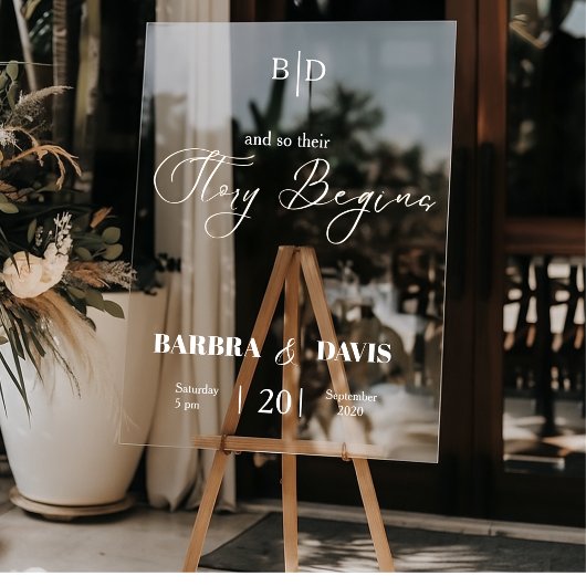 Moderne trendy "verhaal begint" bruiloft acryl bord