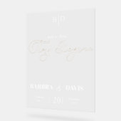 Moderne trendy "verhaal begint" bruiloft acryl bord (Hoek)