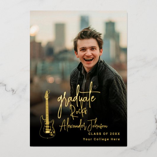 Moderne Trendy Verticale Foto Afstuderen Party Gou Folie Uitnodiging (Voorkant)
