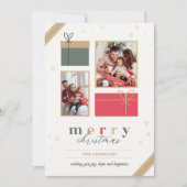Moderne Trendy Vrolijk kerstfeest 2 foto's Feestdagenkaart (Voorkant)