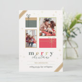 Moderne Trendy Vrolijk kerstfeest 2 foto's Feestdagenkaart (Staand voorkant)