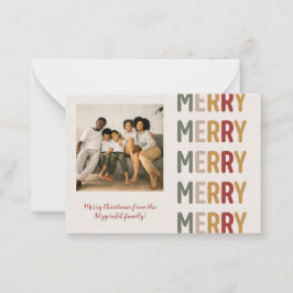 Moderne trendy vrolijk kerstfeest één foto notitiekaartje
