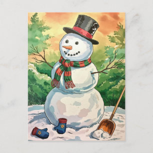 Moderne trendy vrolijk kerstmis sneeuwman feestdagenkaart
