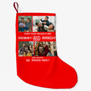 Moderne trendy vrolijke en heldere gezelfsfoto kleine kerstsok