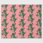 Moderne trendy vrolijke kerst dinosaurus Santa Hat Cadeaupapier (Vlak)
