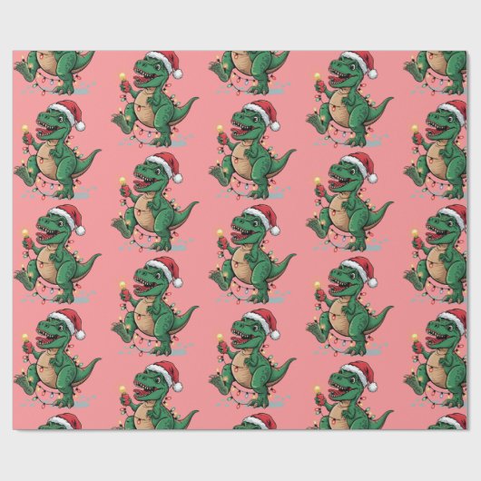 Moderne trendy vrolijke kerst dinosaurus Santa Hat Cadeaupapier (Vlak)