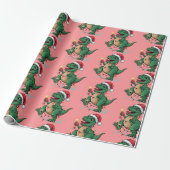 Moderne trendy vrolijke kerst dinosaurus Santa Hat Cadeaupapier (Uitgerold)