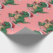 Moderne trendy vrolijke kerst dinosaurus Santa Hat Cadeaupapier (Hoek)