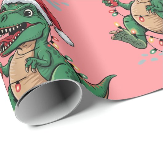 Moderne trendy vrolijke kerst dinosaurus Santa Hat Cadeaupapier (Rol Hoek)