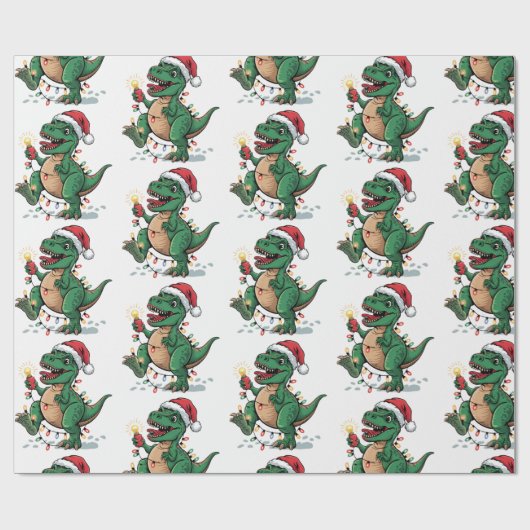 Moderne trendy vrolijke kerst dinosaurus Santa Hat Cadeaupapier (Vlak)