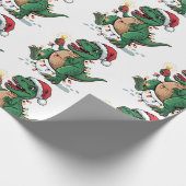 Moderne trendy vrolijke kerst dinosaurus Santa Hat Cadeaupapier (Hoek)