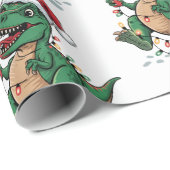 Moderne trendy vrolijke kerst dinosaurus Santa Hat Cadeaupapier (Rol Hoek)
