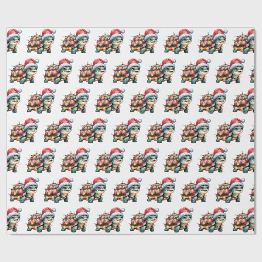 Moderne trendy vrolijke kerstschildpad in Santa Ha Cadeaupapier (Vlak)